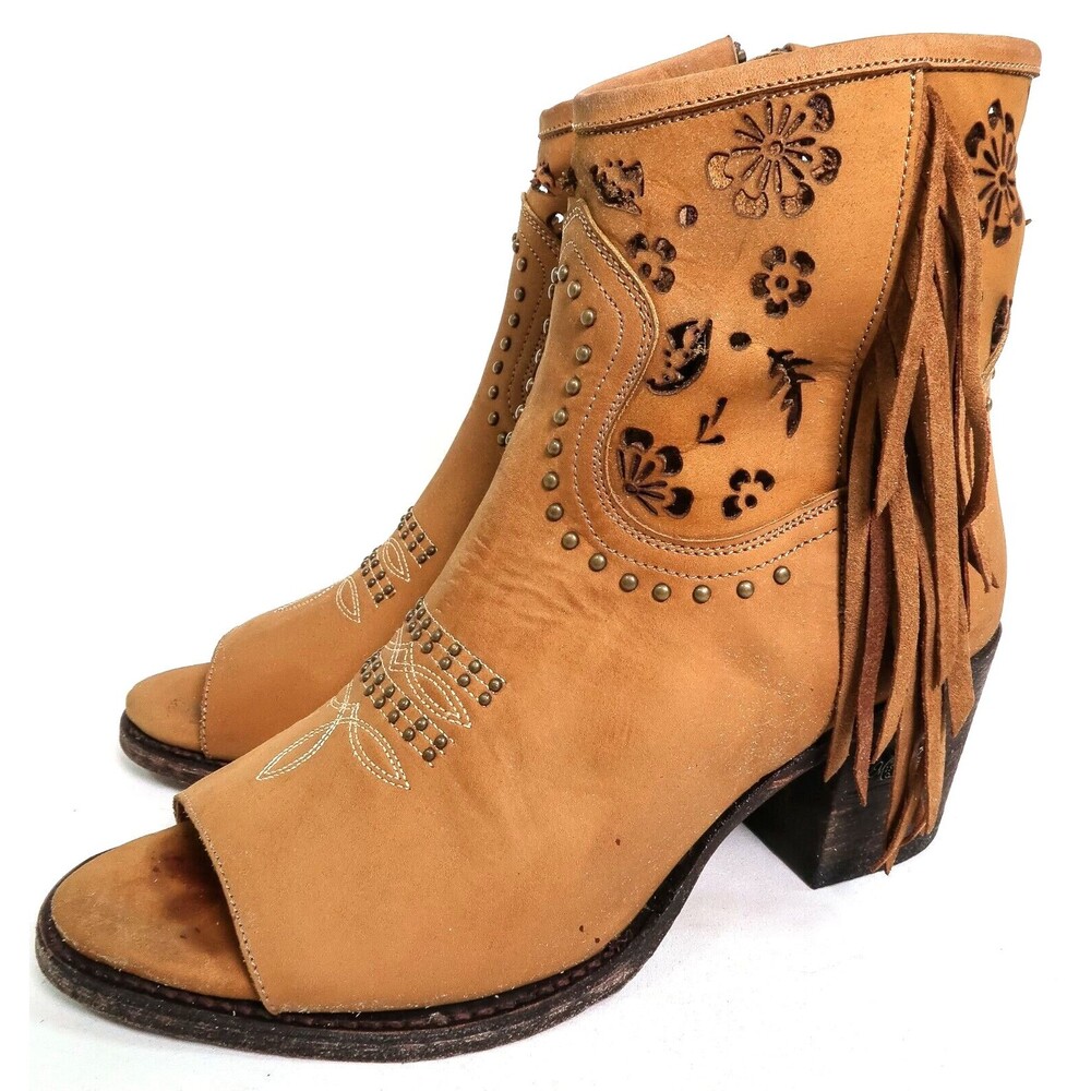 Miss Macie Ana Grace Brown Leather Ankle Boots Women’s 9.5 M Studded Open Toe